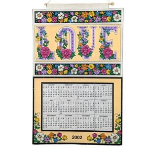 Vintage Y2K 2002 Full Year Sequin Jeweled Felt Hanging Calendar Love Floral